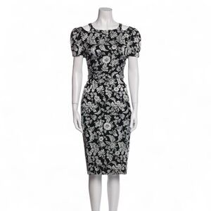 Zac Posen Black and White Floral Midi Dress